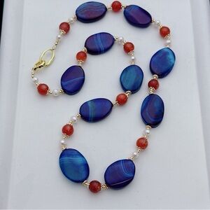 X806 Handmade Freshwater Pearl Agate Long Necklace